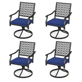 Costway - 4 PCS Outdoor Swivel Chairs Patio Dining Chairs with Padded Cushions High Back - Navy