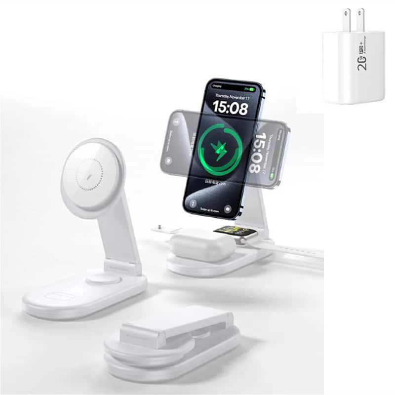 SKRAN - 3-in-1 Fast Charger  -  Wireless Charger for Apple iPhone 17 Pro, Earphones, and Watch,  Folding Wireless Charger - Black