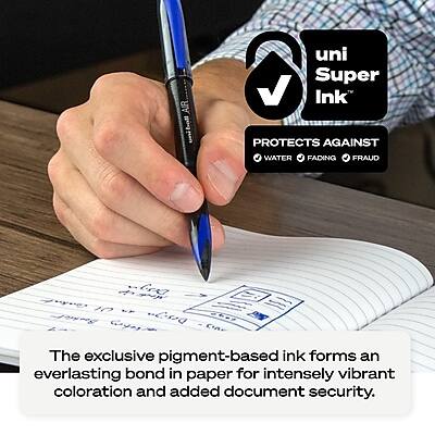 uni Super Ink  
PROTECTS AGAINST  
WATER  
FADING  
FRAUD  

The exclusive pigment-based ink forms an everlasting bond in paper for intensely vibrant coloration and added document security.