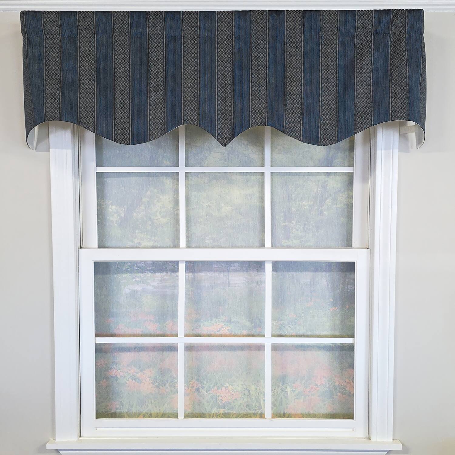 Angle. RLF Home - RLF Home 100% Cotton Bronte Regal With Poly/Cotton Ivory lining Rod Pocket Valance 50" x 16" Navy - Navy.