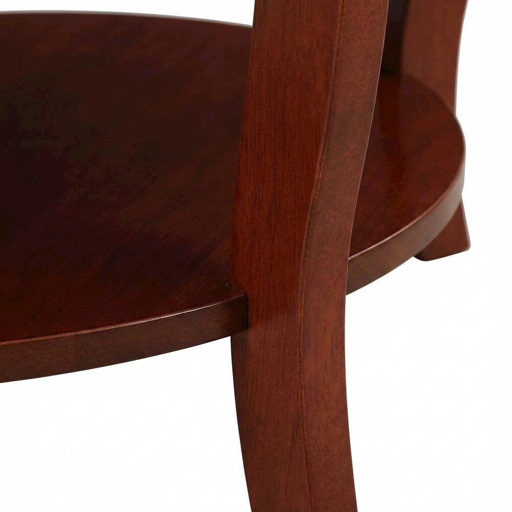 Left. FurniFact - Distressed Round Coffee Table with Shelf in Classic Style - Mahogany.