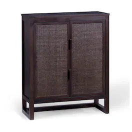 Teamson Home - Hatteras Accent Cabinet with 2 Rattan Inlay Doors and Adjustable Shelves - Black