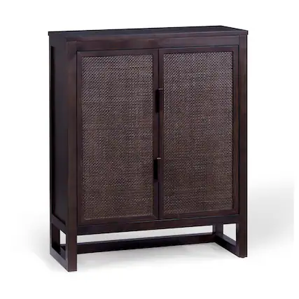 Front. Teamson Home - Hatteras Accent Cabinet with 2 Rattan Inlay Doors and Adjustable Shelves - Black.