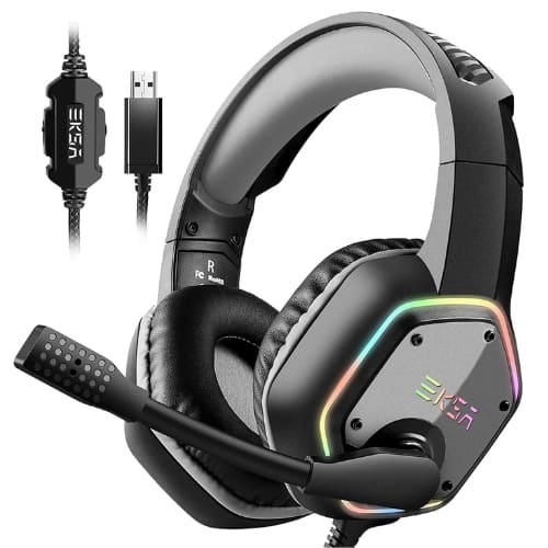 EKSA Telecom - EKSA E1000 USB Gaming Headset – Noise-Canceling Mic, 7.1 Surround Sound, RGB Light, Wired for PC, PS4, PS5, Laptop
