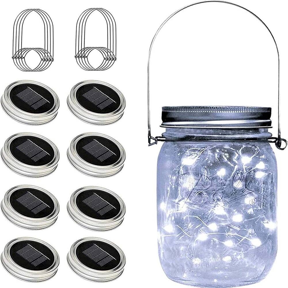 RTMB - Eight Solar Fairy String Lid Lights with Fairy Star Firefly Jar Lids - Cold White