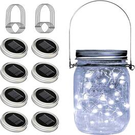 RTMB - Eight Solar Fairy String Lid Lights with Fairy Star Firefly Jar Lids - Cold White