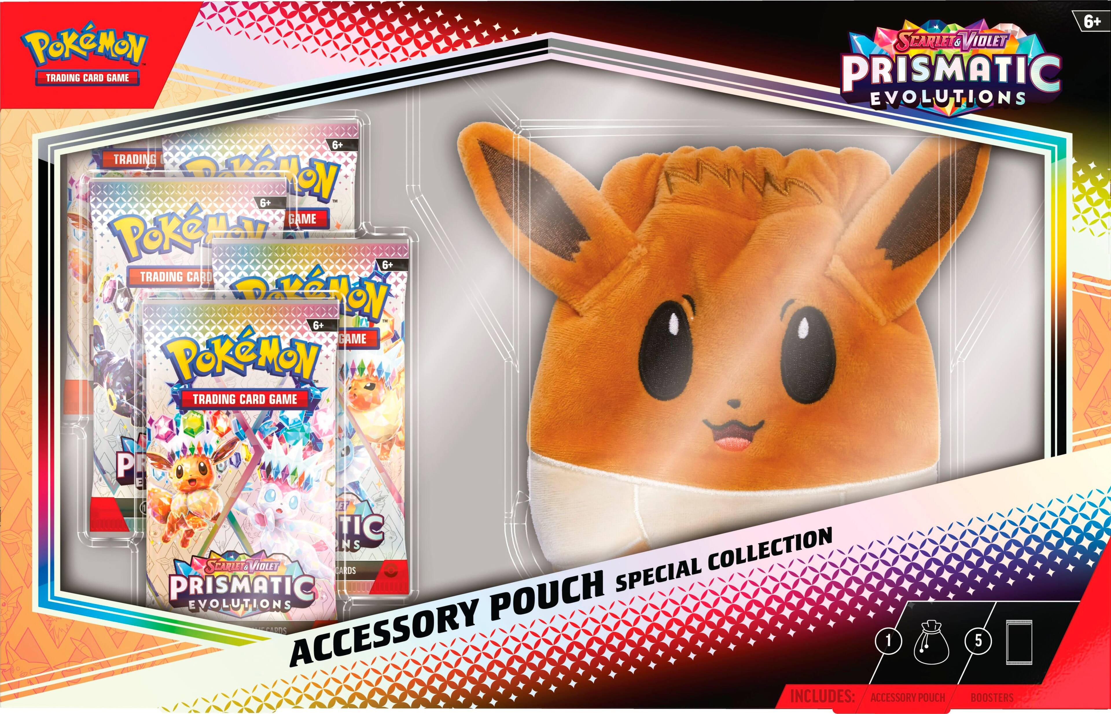 Pokemon Trading Card Game 6+ Trading Card Game - 6+ Game Pokemon Trading Card Game 6+ Scarlet & Violet Prismatic Evolutions Pouch and Accessory 1 Includes: Accessory Pouch and 5 Boosters.
