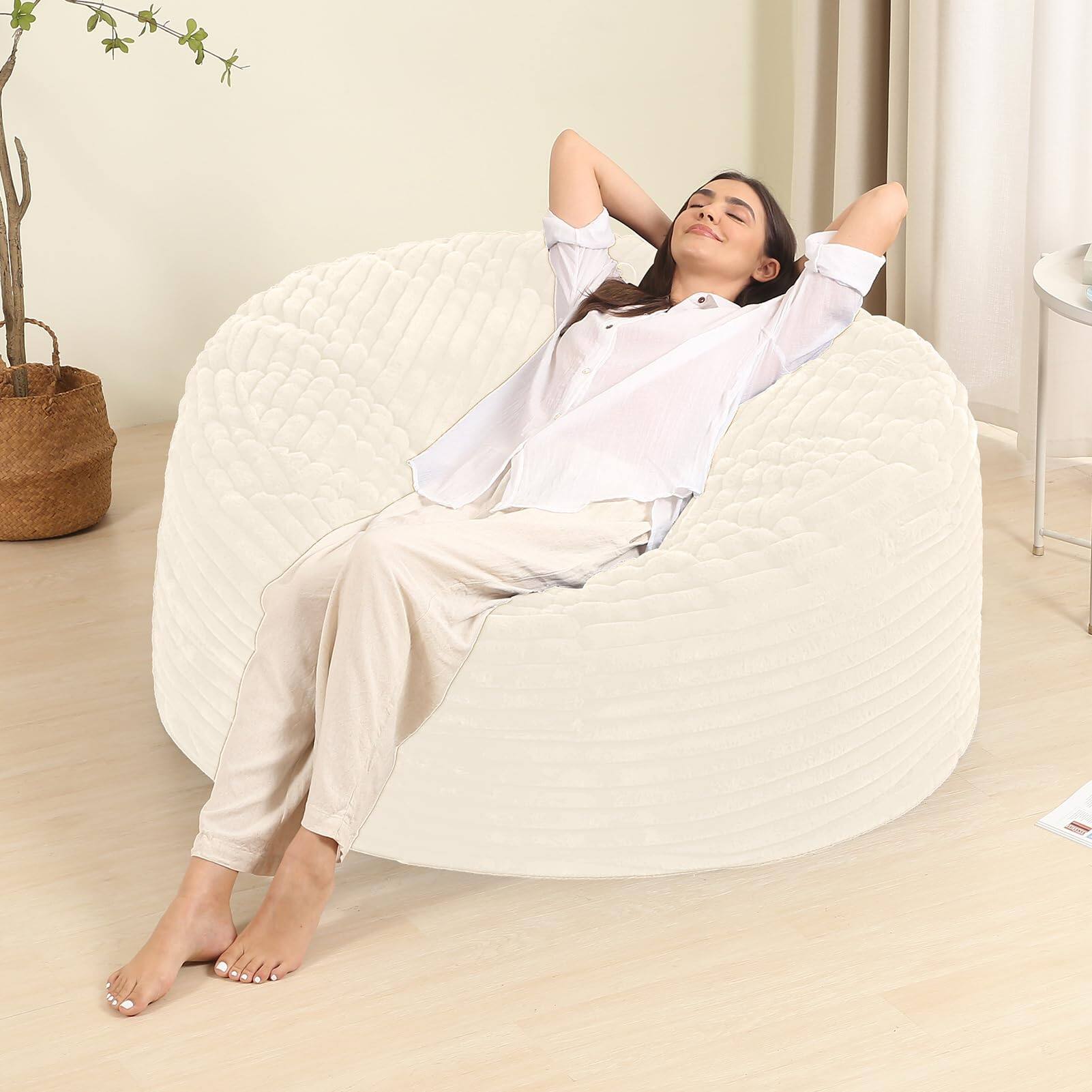 Alt View 4. PO3TICJUNKI3 - Memory Foam Bean Bag Chair For Adults teens Sofa With Fluffy Removable Cover Living Room Bedroom - White.