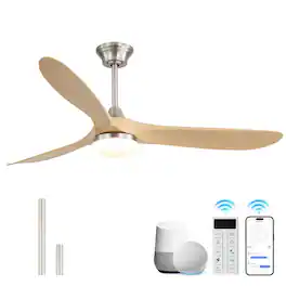 Sofucor - 60'' Outdoor Ceiling Fan with Integrated LED Light & Remote Dimmable 3CCT 6 Speed DC Motor for Patio Bedroom Living Room - Nickel-Light Brown