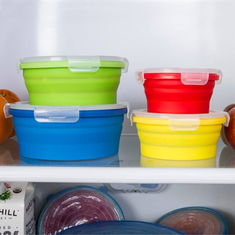Red Stackable Containers Kitchen + Home Thin Bins Collapsible Containers Set of 4 Round Silicone ...