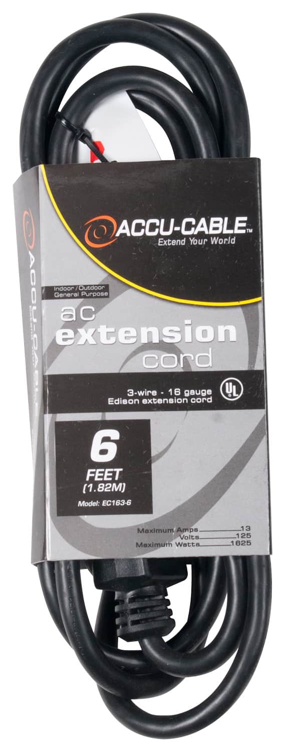 Front. Accu-Cable - 6' Indoor/Outdoor AC Extension Cord - Black.