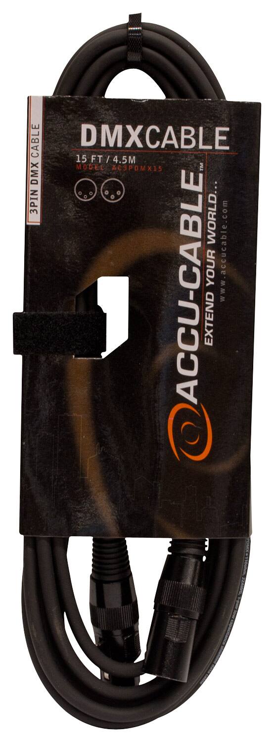 Accu-Cable - 15' 3-Pin DMX Cable - Black - Larger Front