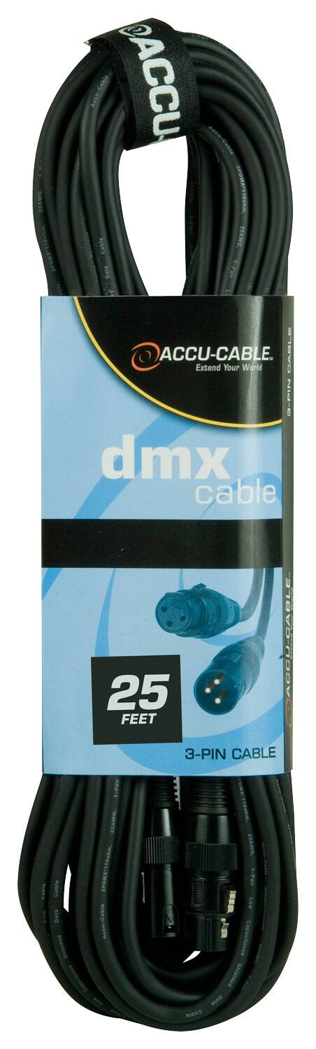 Accu-Cable - 25' 3-Pin DMX Cable - Black - Larger Front