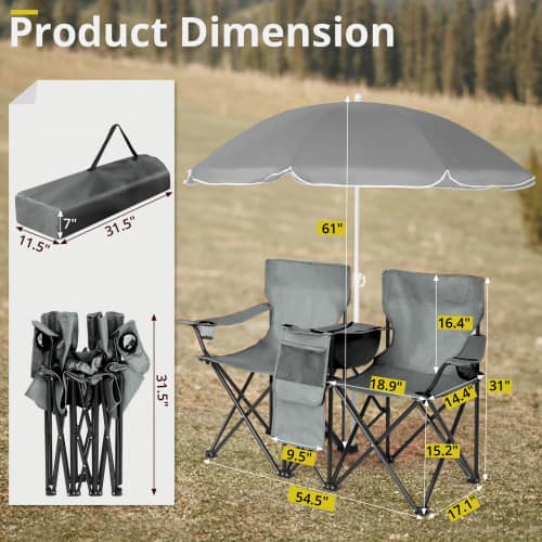 Winado Folding Beach Chairs with Umbrella, 2 Camping Chairs with