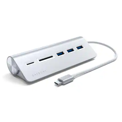 Front. Satechi - USB-C Combo Hub for Desktop - Silver.