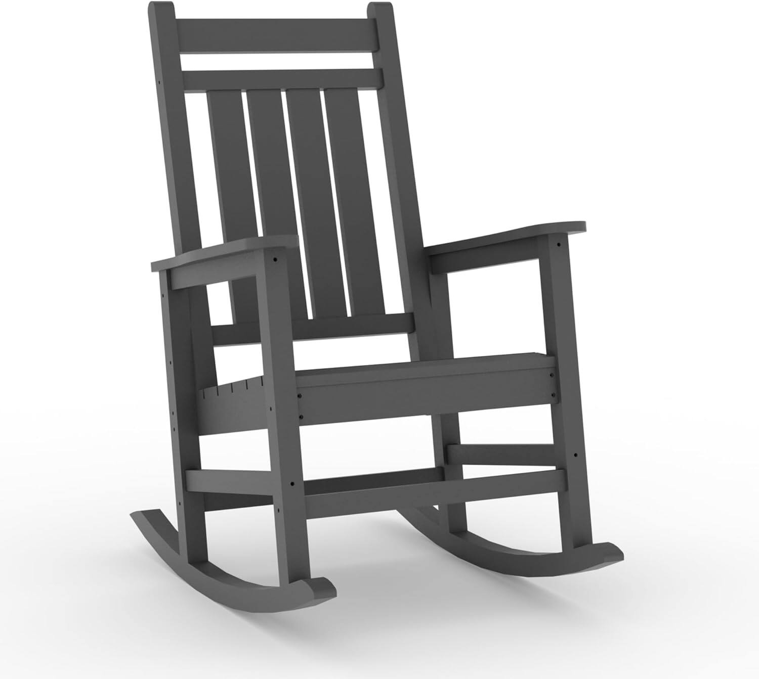 Front. Acekool - HDPE Oversized Outdoor Rocking Chairs, All-Weather Resistant, Heavy Duty Plastic Patio Rocker, Set Of 1,Gray - Gray.