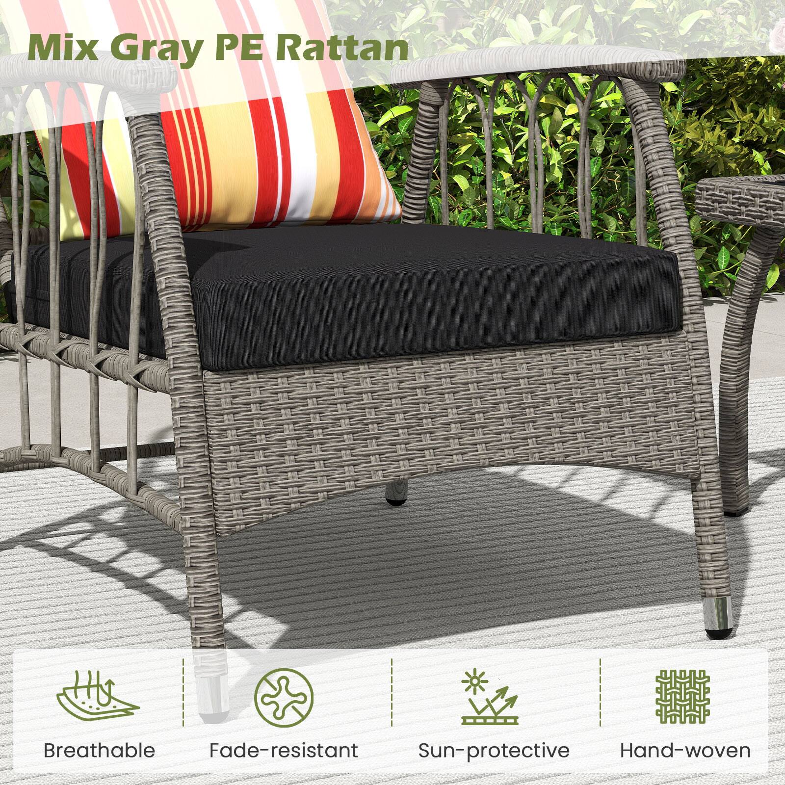 Mix Gray PE Rattan is a breathable, fade-resistant, and sun-protective hand-woven chair.