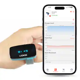 LOOKEE - LOOKEE® Ring Continuous Pulse Oximeter with Vibration Reminder for Low SpO2 & PR-Wearable Pulse Ox with Free APP Reports - Blue