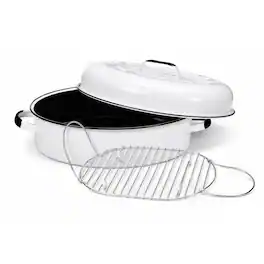Granite Ware - Covered Round Roaster, 8.7-Inch, Speckled Black, 3 lb Capacity - Speckled White