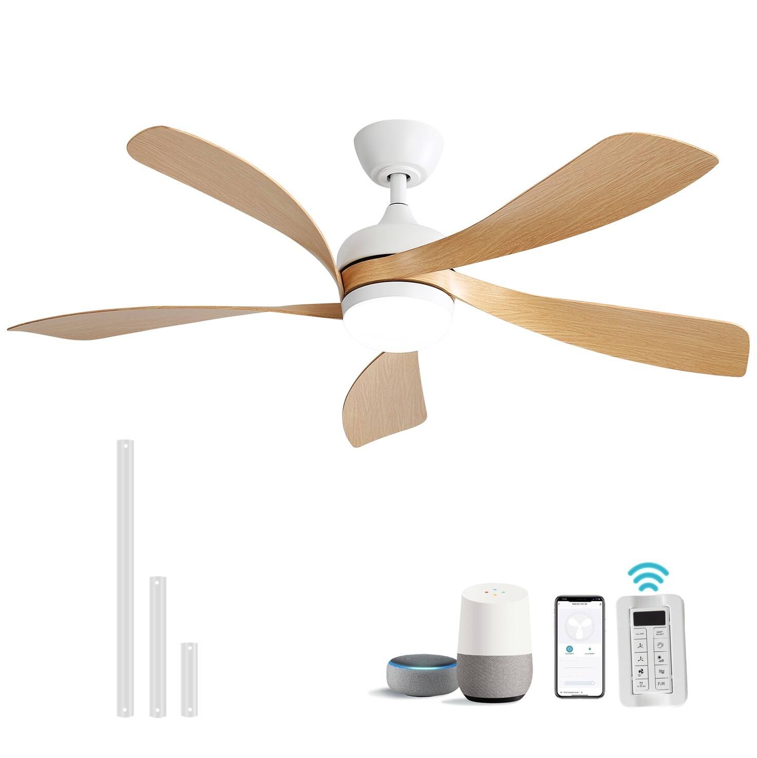 Front. Sofucor - 45 Inch Smart Ceiling Fans with Lights & Remote Modern Bedroom Alexa Ceiling Fan for Farmhouse Indoor Outdoor - White.