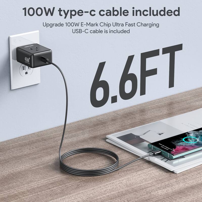 100W type-c cable included  
Upgrade 100W E-Mark Chip Ultra Fast Charging USB-C cable is included  
LENCENT 4500  
6.6FT