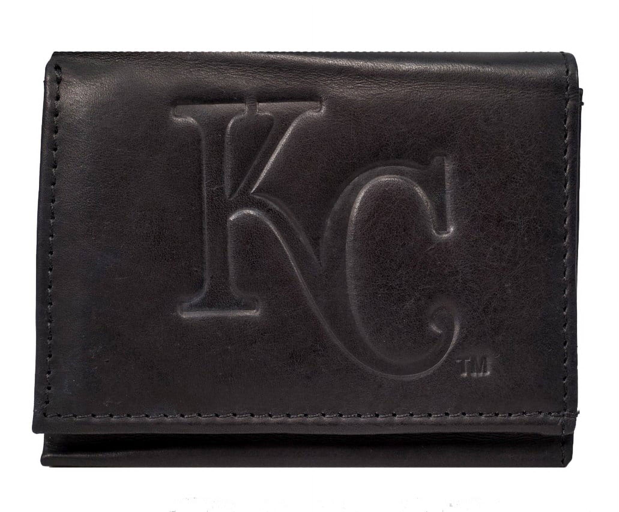 Front. Rico Industries - Kansas City Royals MLB Distressed Look Embossed Logo Black Leather Trifold Wallet - Multi.