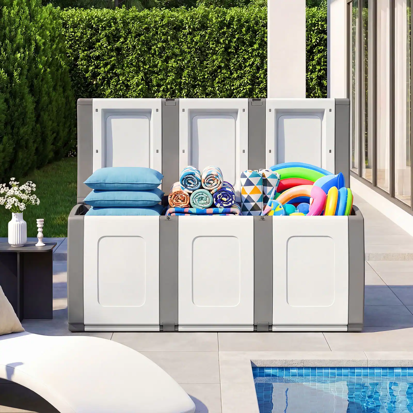 Alt View 4. Gymax - Gymax Deck Box Patio Container w/ Lockable Lid Weatherproof Plastic Storage Bin Gray & White - Gray.