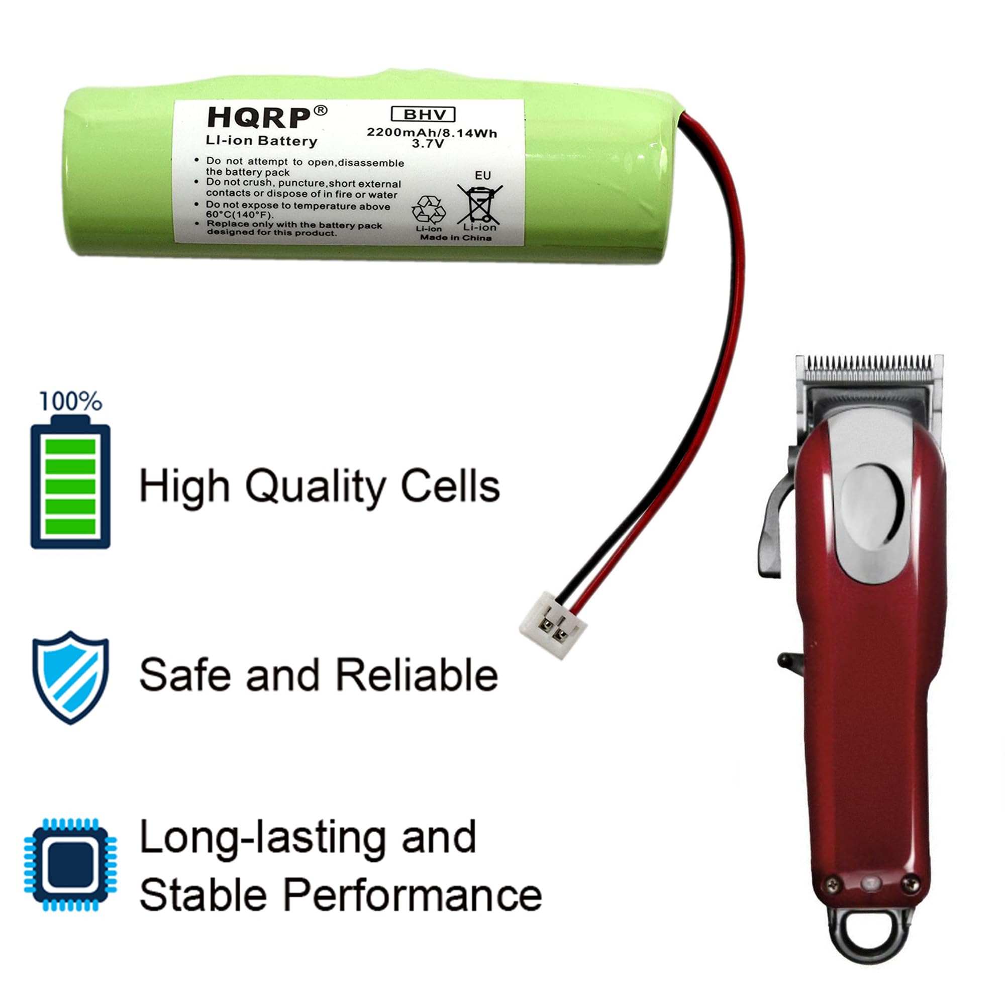HQRP BHV 2200mAh/8.14Wh Li-ion Battery 3.7V

- Do not attempt to open, disassemble
- Do not crush, puncture, short external contacts or dispose of in fire or water
- Do not expose to temperature above 60°C (140°F)
- Replace only with the battery pack designed for this product

100% High Quality Cells
Safe and Reliable
Long-lasting and Stable Performance

Made in China