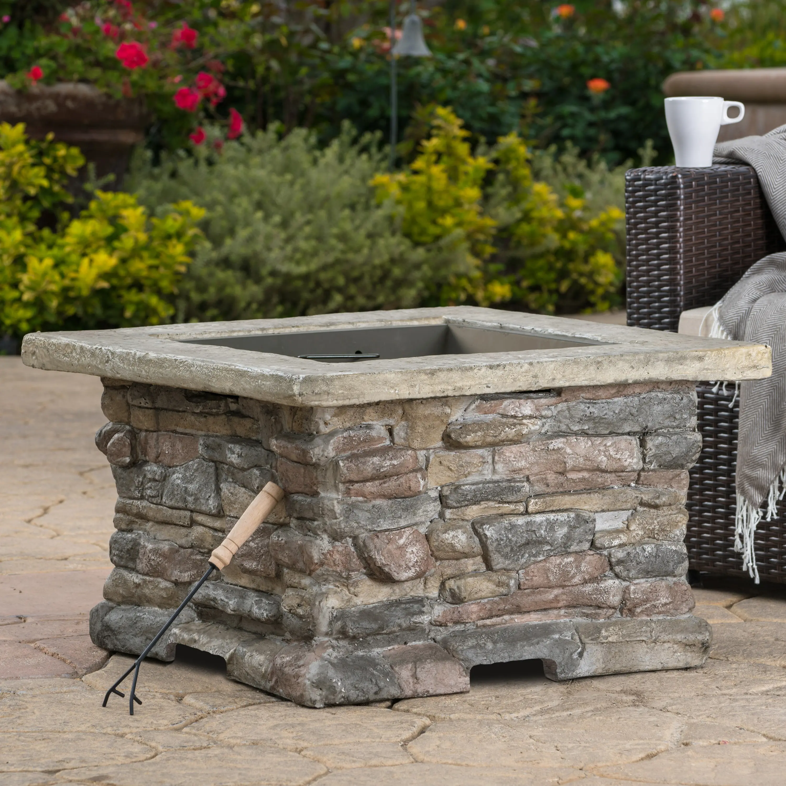 Left. Mondawe - 28" MGO Wood Burning Outdoor Fire Pit with Lid - Gray.