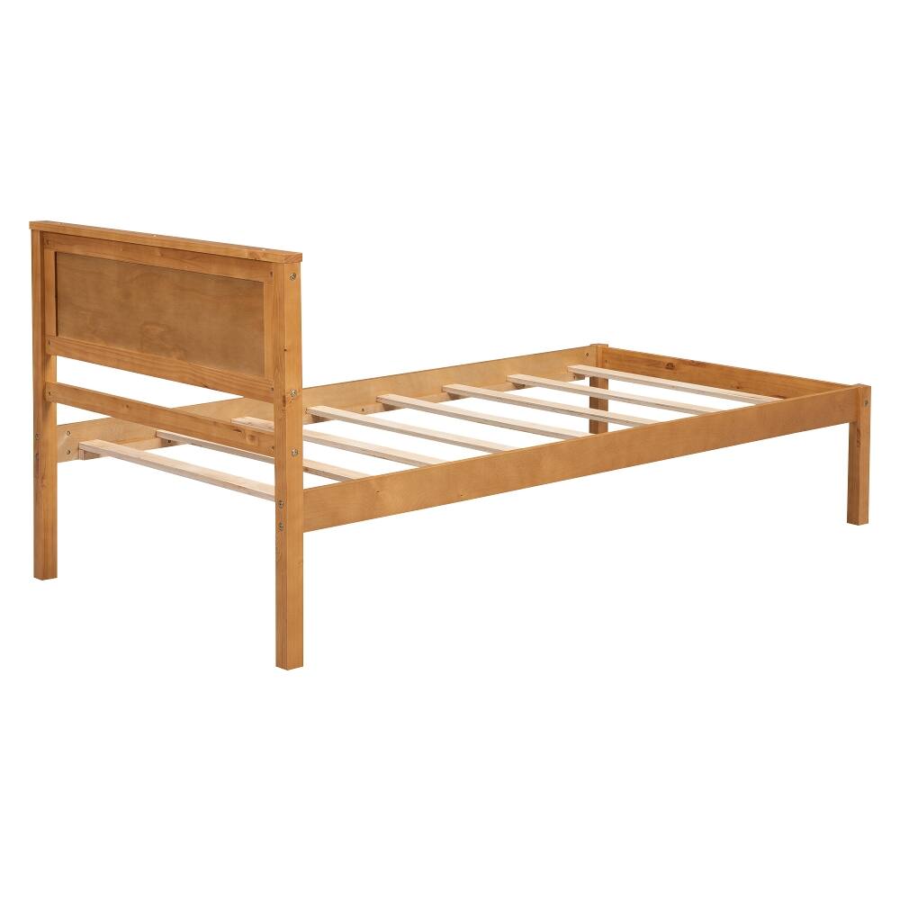Alt View 9. Loheer - Loheer Twin Platform Bed Frame with Headboard Oak Wood Slat Support No Box Spring Needed - Oak.