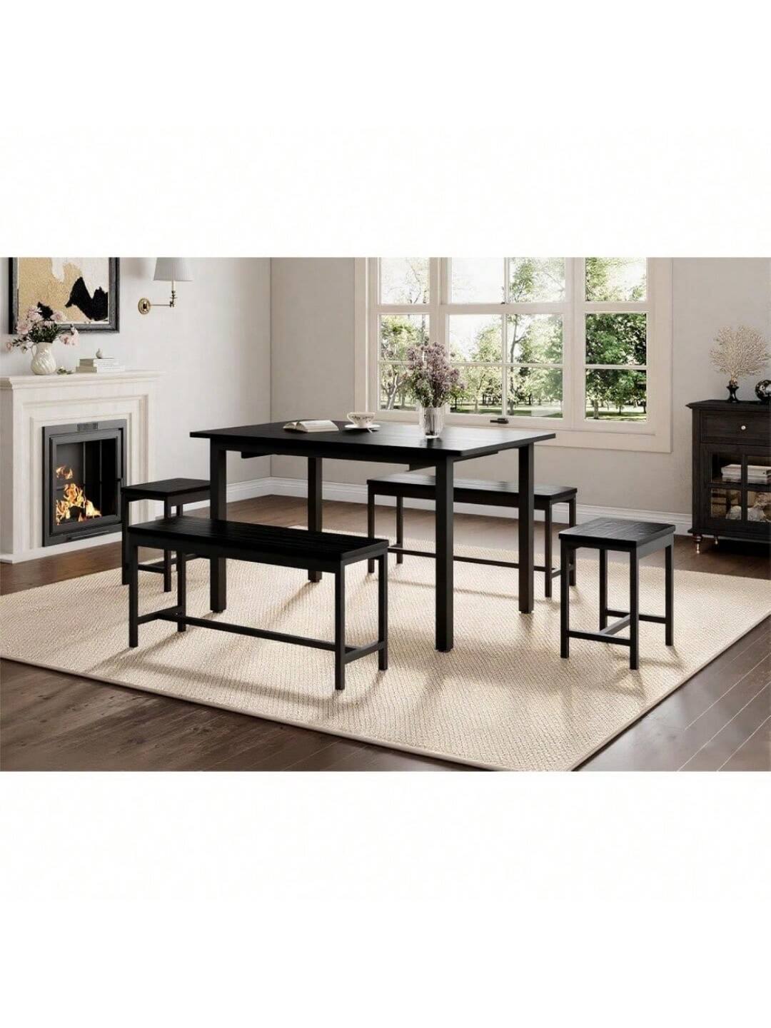 Alt View 3. Acekool - Kitchen Table 63 Inch 5 Piece Extendable Dining Table Set For 4 To 8 Modern Space Saving Kitchen Table - Black.