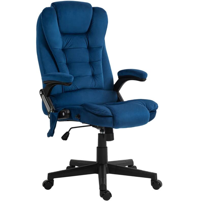 Angle. TinyHomie - Dark Blue Velvet High Back Vibrating Massage Office Chair - Blue.