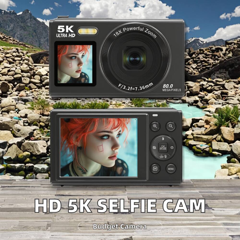 5K ULTRA HD  
18X Powerful Zoom  
F/3.2 f=7.36mm  
80.0 MEGAPIXELS  
HD 5K SELFIE CAM  
Budget Camera