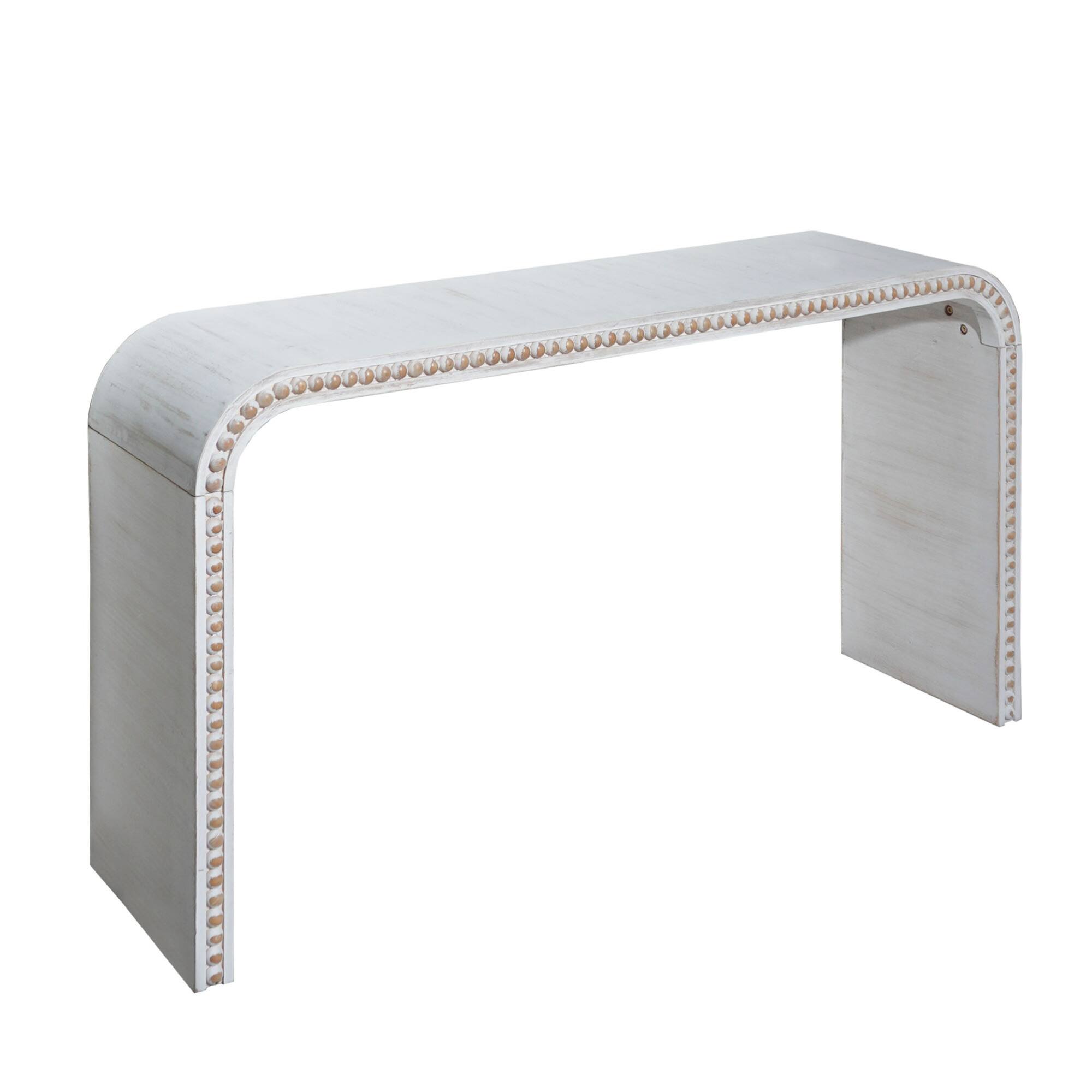 Alt View 1. GOODSILO - Elegant Curved Waterfall Console Table with Wood Bead Detailing for Entryway Hallway Living Room - Antique White.