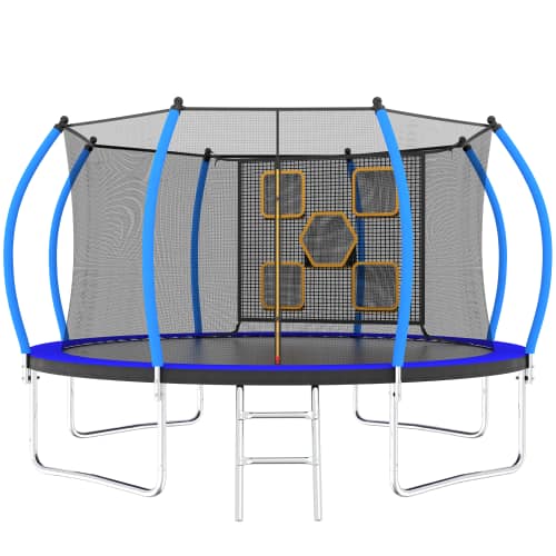 DRONKON - 14 FT Trampoline with Enclosure and Ladder for Kids - Black Blue