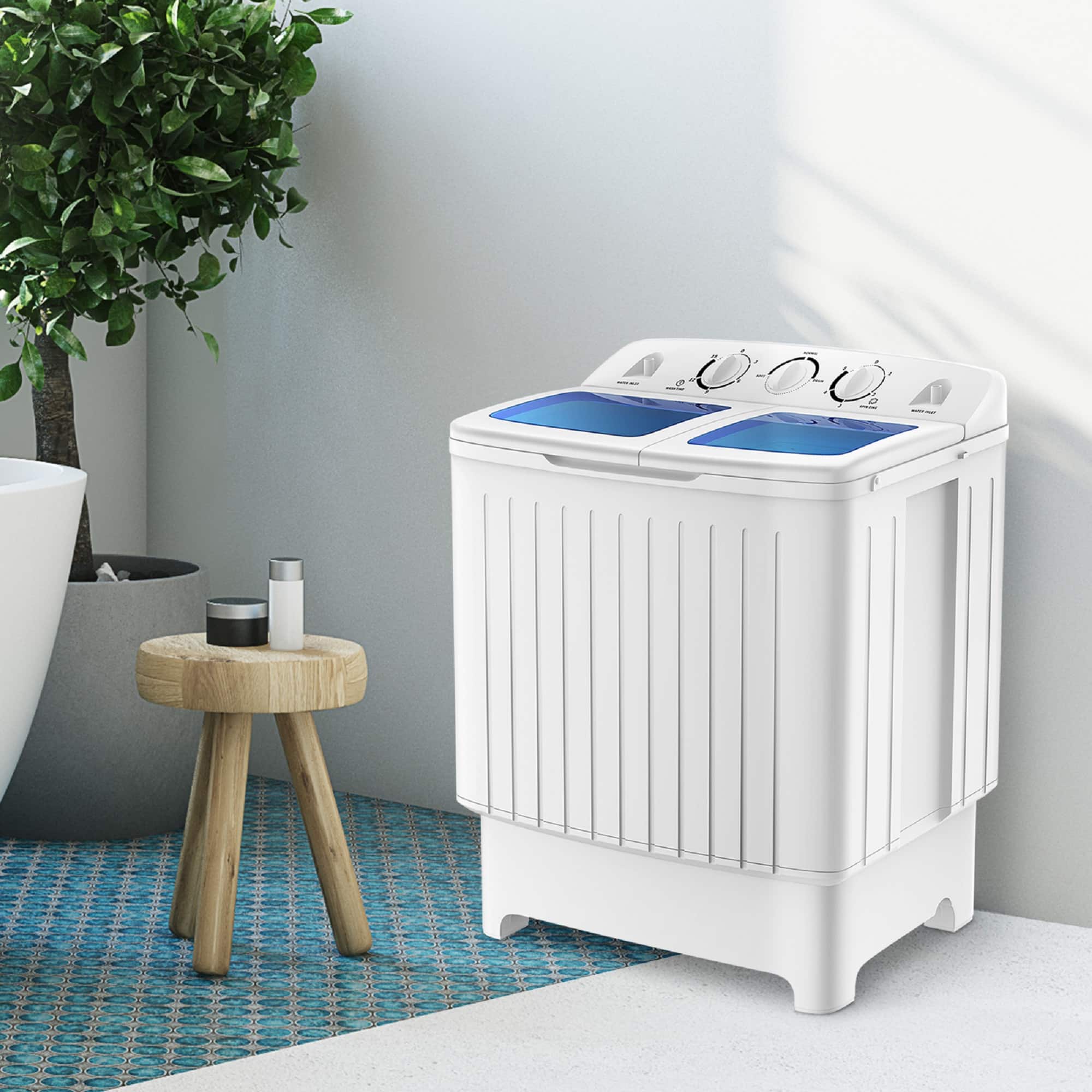 Angle. Costway - Portable Mini Compact Twin Tub 20 lb. Washing Machine Washer Spin Dryer - White.