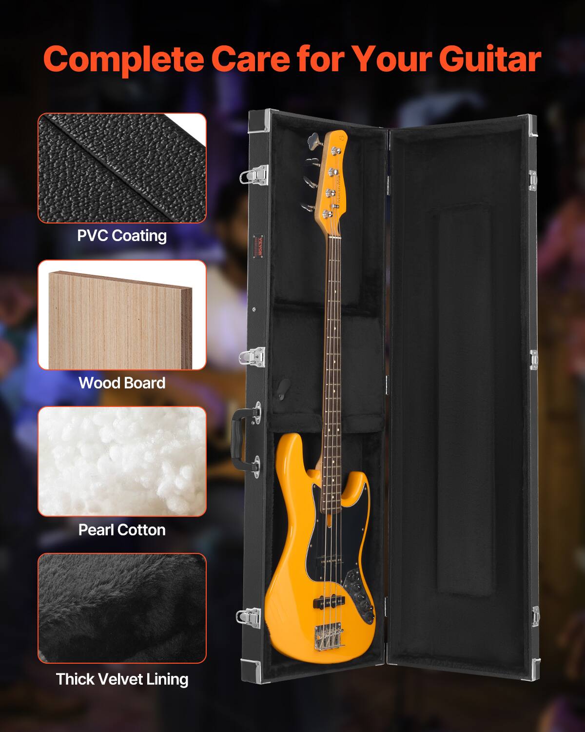 Complete Care for Your Guitar

- PVC Coating
- Wood Board
- Pearl Cotton
- Thick Velvet Lining