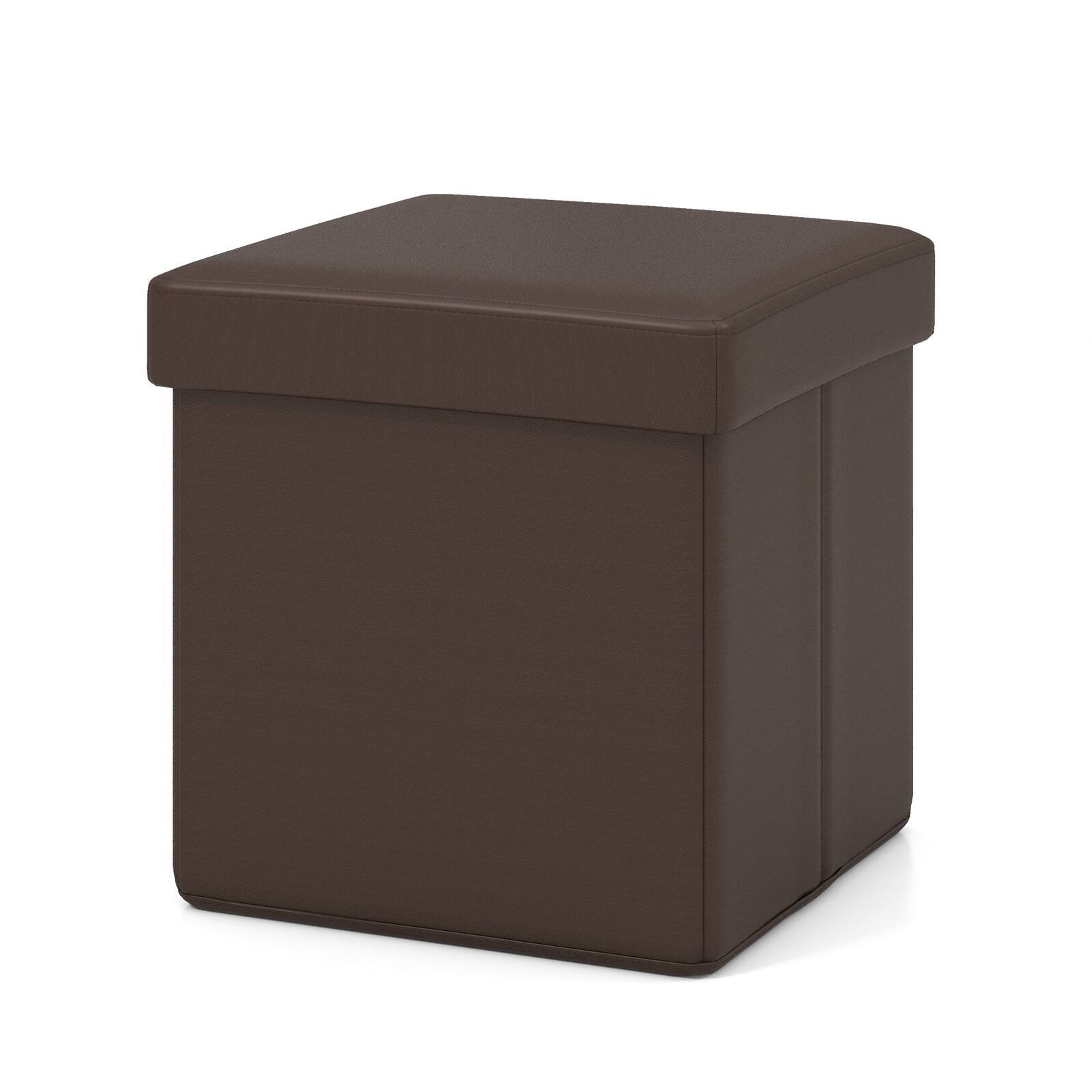 Sugift - Upholstered Square Footstool with PVC Leather Surface for Bedroom - Brown