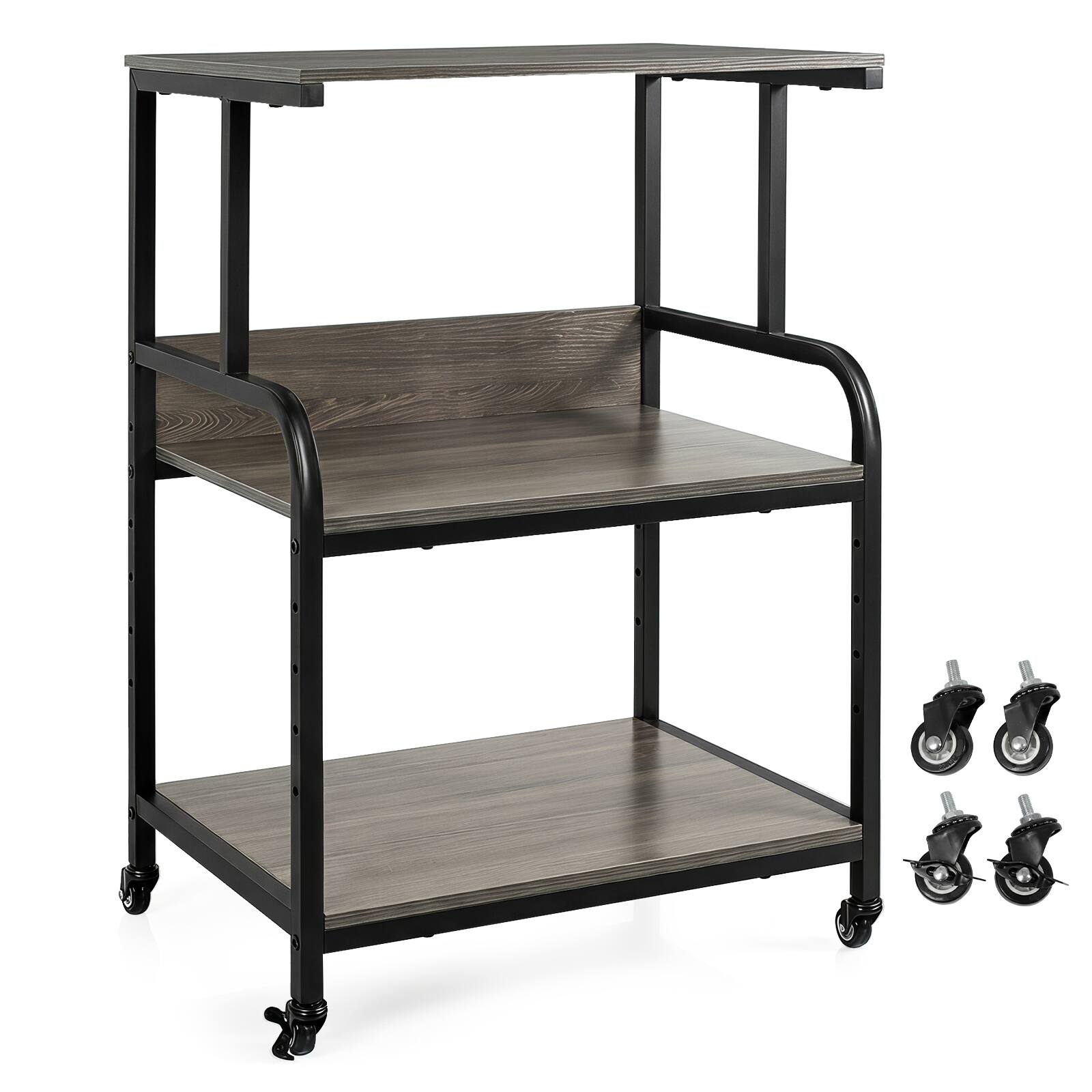 Alt View 9. Costway - Costway 3-Tier Rolling Printer Stand with Adjustable Shelf, Lockable Wheels, Metal Frame - Oak & Black.