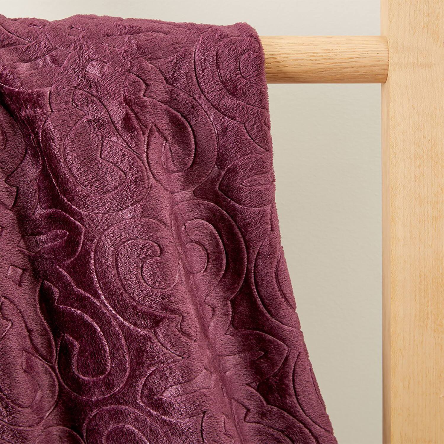 Alt View 4. Noble House - Dama Scroll All Season Embossed Pattern Ultra Soft and Cozy 50" x 60" Throw Blanket, Plum - Plum.