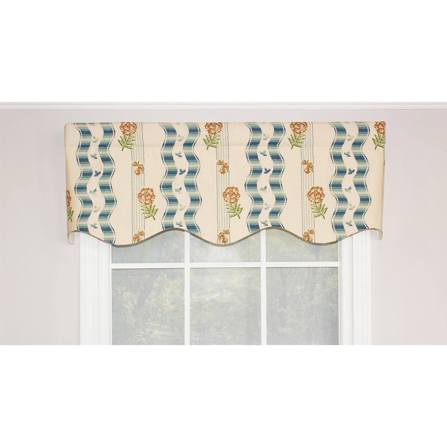 Angle. RLF Home - RLF Home Dauphine Provance 100% Cotton with Fully Lined 3" Rod Pocket Valnance for Windows 50" x 15" Teal - Teal.
