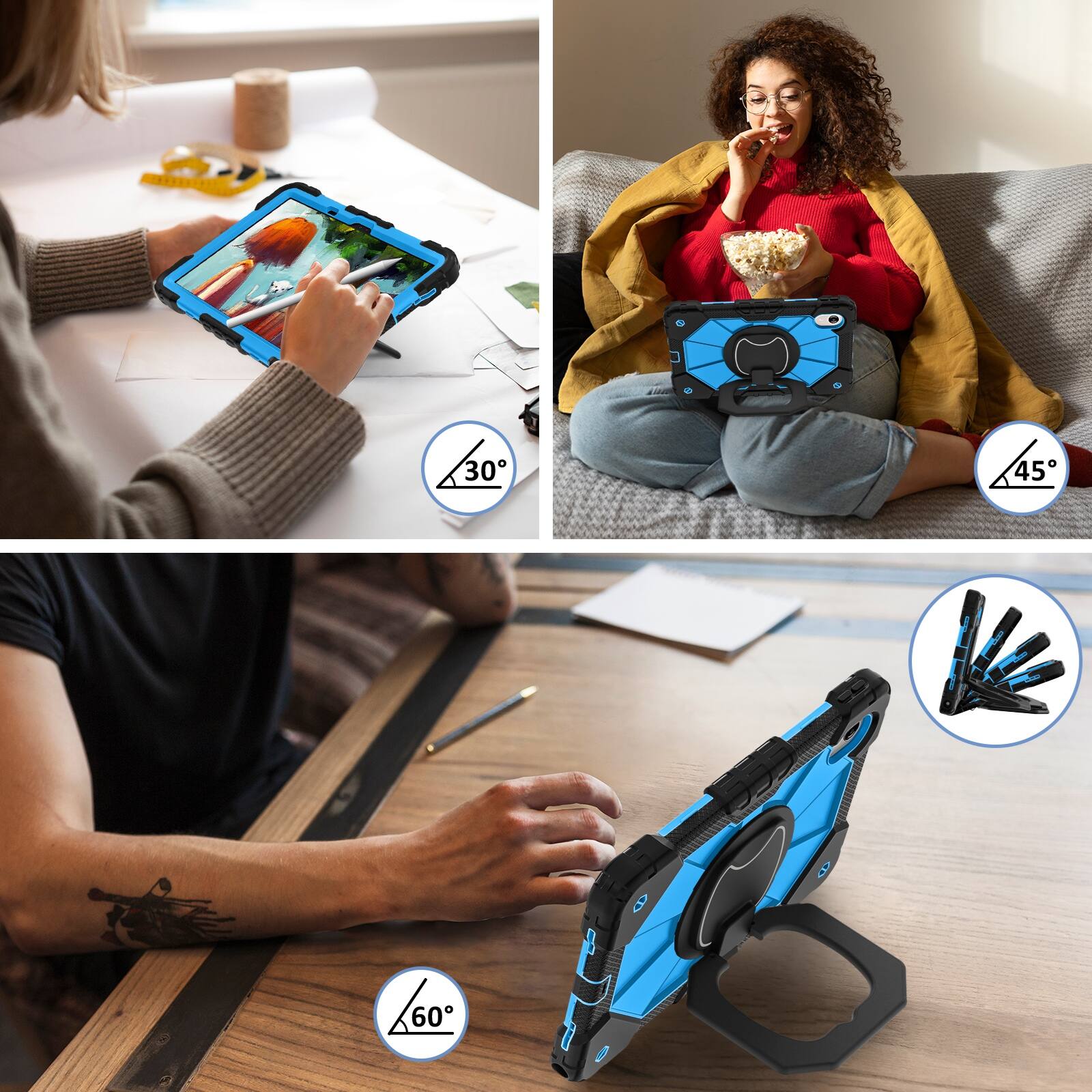 Alt View 4. UUCOVER - Shockproof Case for Lenovo Idea Tab 11 inch (TB336) 2025 /K11 Gen 2 360° Rotating Stand Hand Grip Cover+Shoulder Strap - Black+Blue.