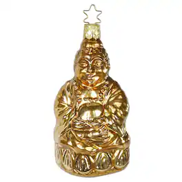 Inge Glas - Golden Enlightened Buddha German Glass Christmas Ornament FREE BOX - Gold