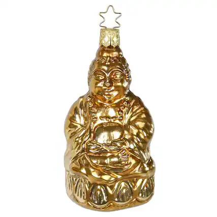 Front. Inge Glas - Inge Glas Golden Enlightened Buddha German Glass Christmas Ornament FREE BOX - Gold.