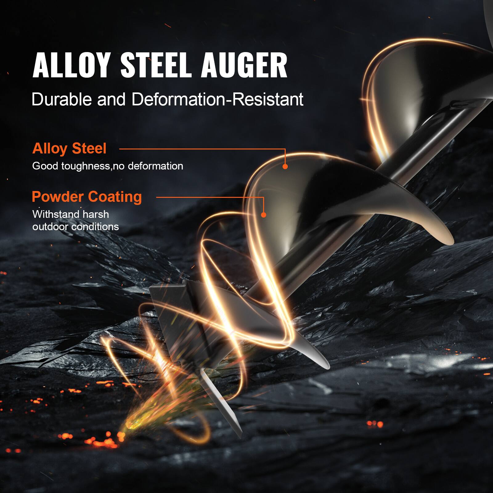 ALLOY STEEL AUGER  
Durable and Deformation-Resistant

Alloy Steel  
Good toughness, no deformation

Powder Coating  
Withstand harsh outdoor conditions