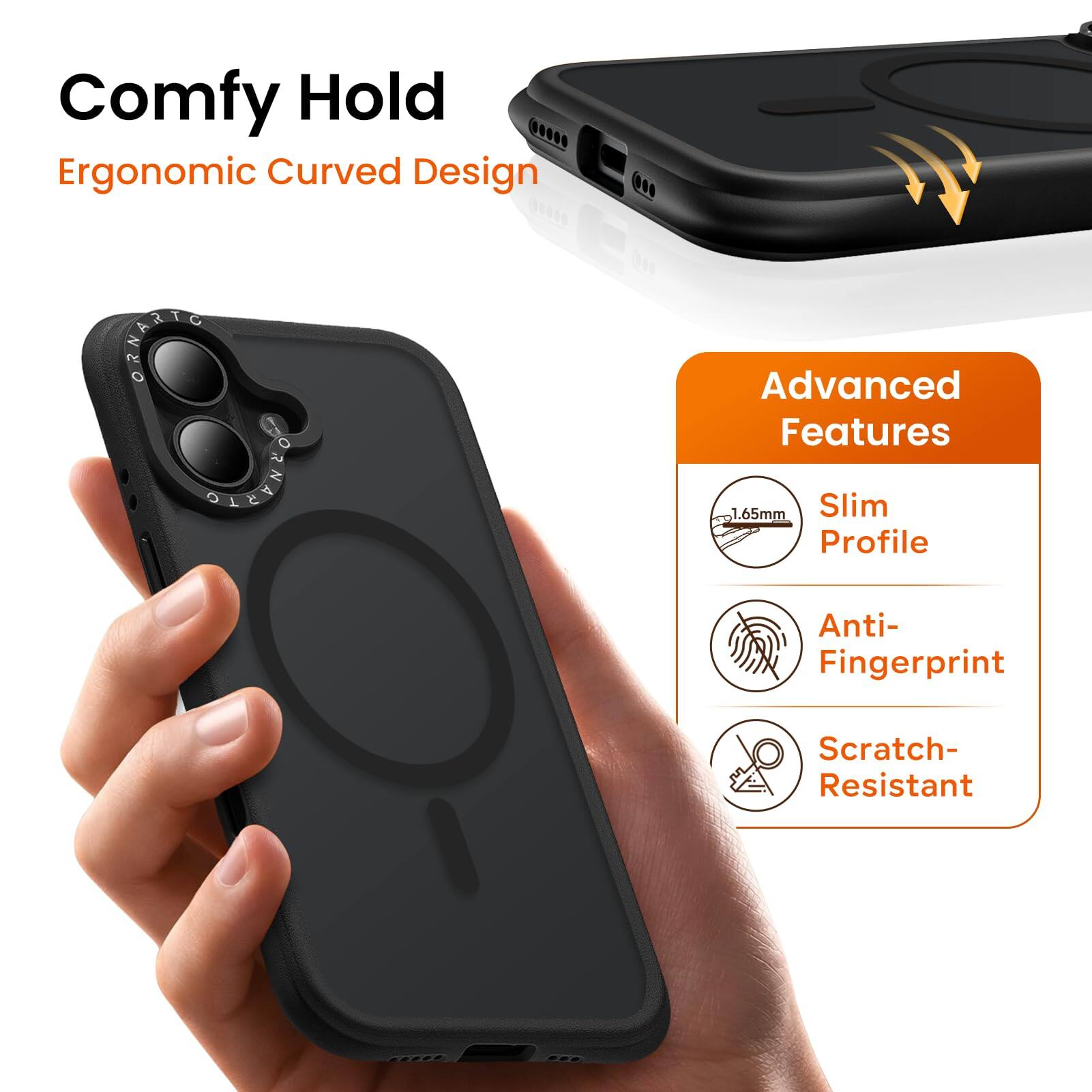 Comfy Hold  
Ergonomic Curved Design  

Advanced Features  
1.65mm Slim Profile  
Anti-Fingerprint  
Scratch-Resistant