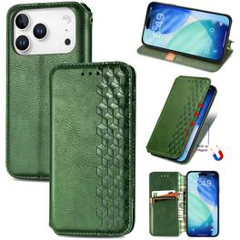 Dteck - Magnetic Retro PU Leather Wallet Case For iPhone 17 Pro Max Card Slots Kickstand Flip Protective Phone Cover - Green
