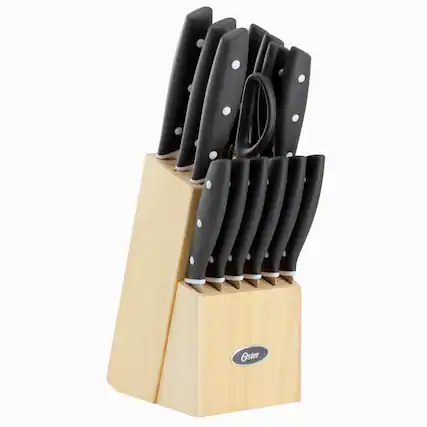 Front. Oster - Oster Collister 15 Piece Stainless Steel Cutlery Set in Black with Soft Grip Handles - Black.
