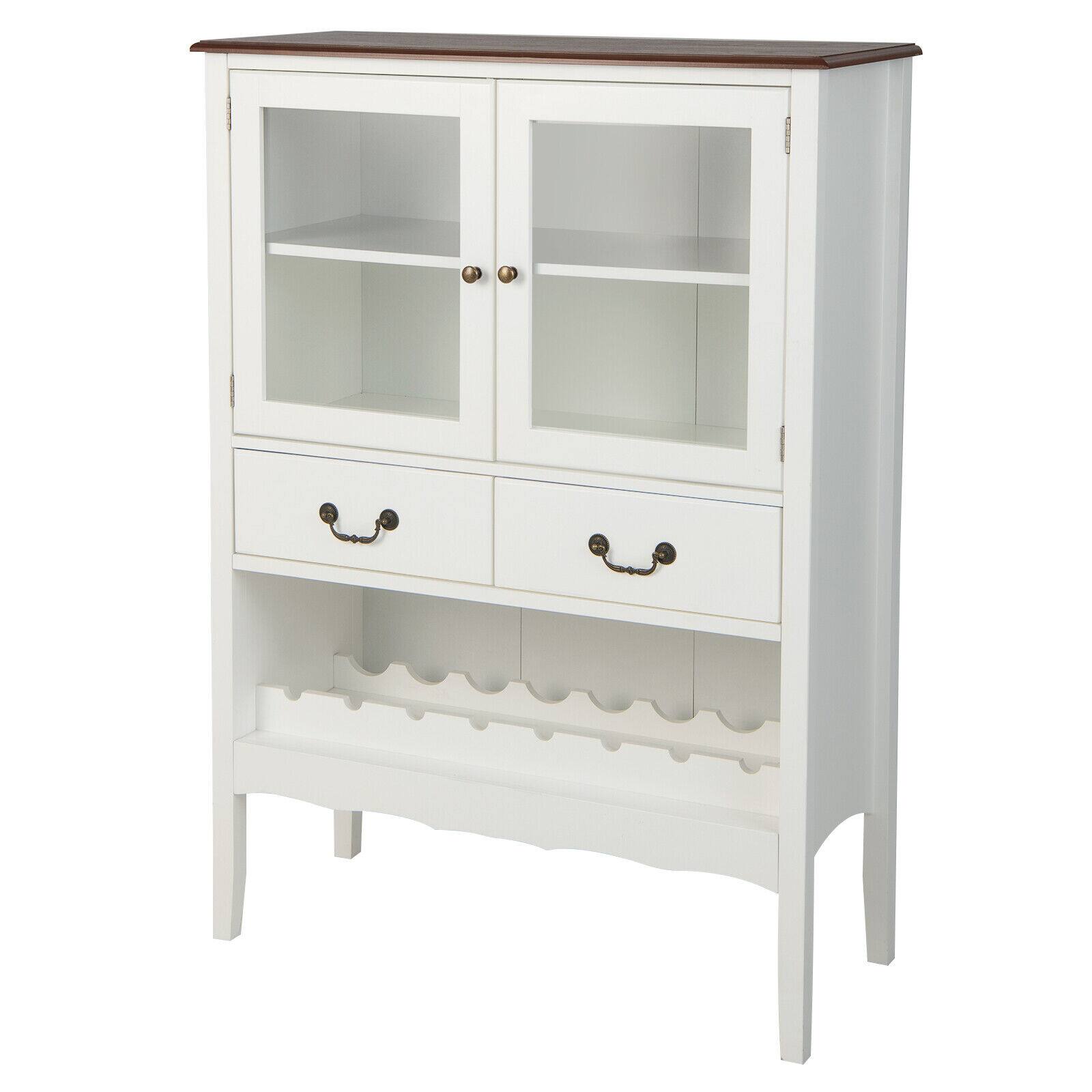 Alt View 9. Gymax - Gymax 2-Door Liquor Coffee Bar Cabinet Freestanding Buffet Sideboard Wine Rack Drawers - White,Brown.