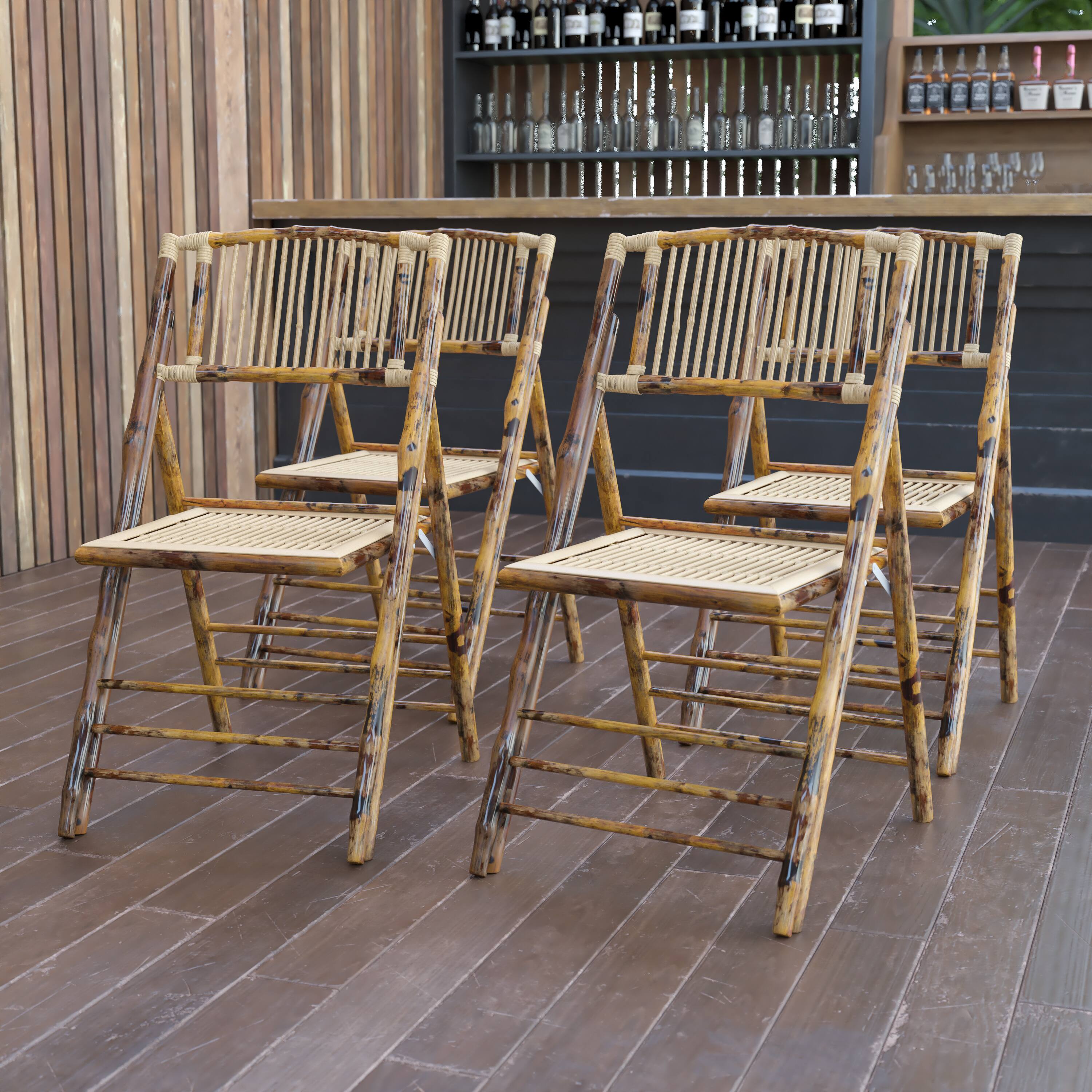 Alt View 2. Emma + Oliver - 4 Pack Bamboo Folding Chair - Bamboo.